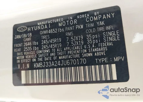 2018 Hyundai Tucson Value from USA, damaged, VIN KM8J33A24JU670170